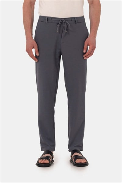 Füme Dokulu Arka Lastikli Köprü Kemerli Bağcıklı Slim Fit Jogger Pantolon