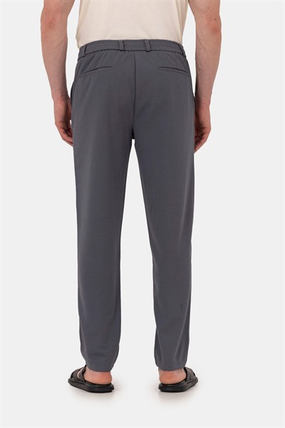 Füme Dokulu Arka Lastikli Köprü Kemerli Bağcıklı Slim Fit Jogger Pantolon