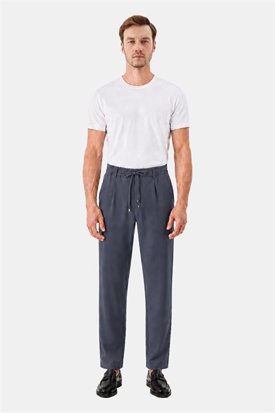 Füme Dokulu Arka Lastikli Köprü Kemerli Bağcıklı Slim Fit Jogger Pantolon