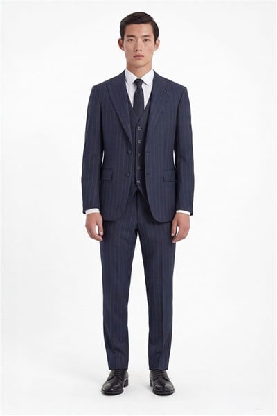 Giotelli Erkek Füme Dar Kesim Slim Fit Viskon Çizgili Mono Yaka Tam Astarlı 6 Drop Yelekli Takım Elbise