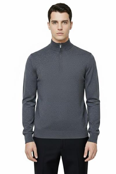Antrasit Regular Fit Pamuk Karışımlı Fermuarlı Yarım Balıkçı Yaka Triko Kazak