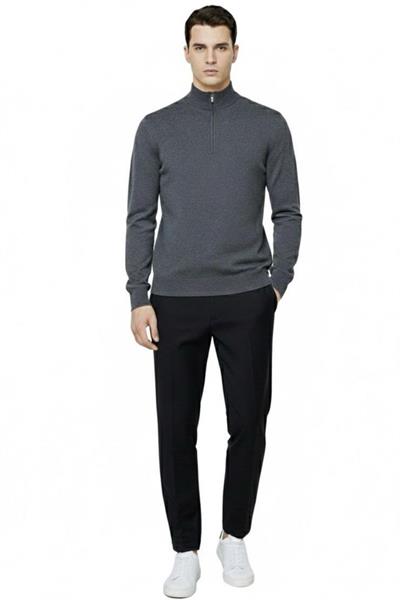 Antrasit Regular Fit Pamuk Karışımlı Fermuarlı Yarım Balıkçı Yaka Triko Kazak