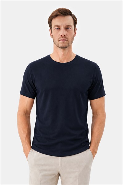 Gece Laciverti SUPERFINE MERSERIZE COTTON T-SHIRT