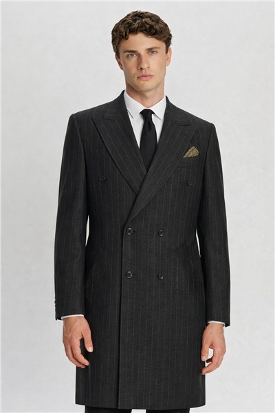 Giotelli Antrasit Regular Fit Çizgili Desenli Yelekli Kabanlı 4lü 6 Drop Erkek Takım Elbise Seti