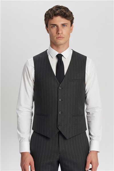 Giotelli Antrasit Regular Fit Çizgili Desenli Yelekli Kabanlı 4lü 6 Drop Erkek Takım Elbise Seti