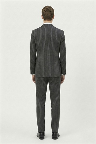 Giotelli Antrasit Slim Fit Çizgili Mono Yaka Yelekli 6 Drop Tam Astarlı Erkek Takım Elbise