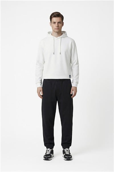 Giotelli Erkek Beyaz Normal Kesim Regular Fit Pamuklu Kapüşonlu Yaka Sweatshirt