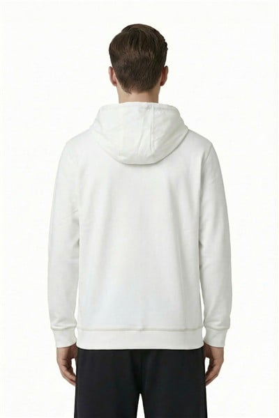 Giotelli Erkek Beyaz Normal Kesim Regular Fit Pamuklu Kapüşonlu Yaka Sweatshirt