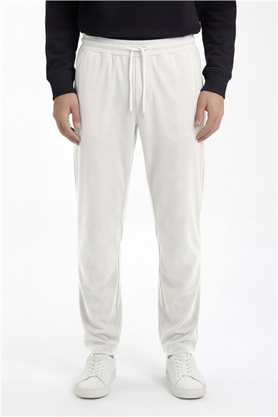 Giotelli Erkek Beyaz Normal Kesim Regular Fit Pamuklu Örme Bel Lastikli Jogger Eşofman Altı