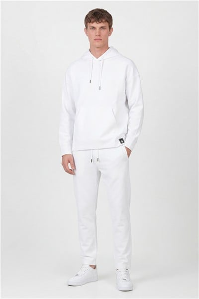Giotelli Beyaz Regular Fit Pamuklu Kapüşonlu Eşofman Takımı
