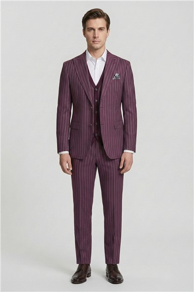 Giotelli Erkek Bordo Dar Kesim Slim Fit Viskon 6 Drop Triko Yelekli Takım Elbise