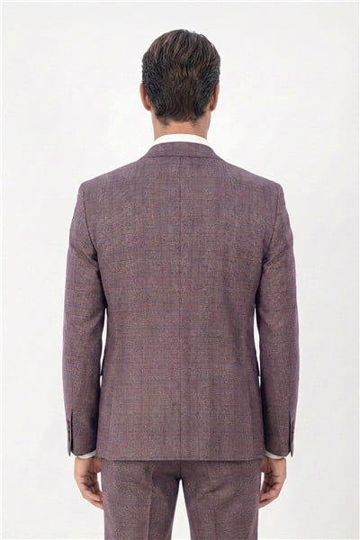 Giotelli Bordo Slim Fit Ekose Desenli Mono Yaka Takım Elbise