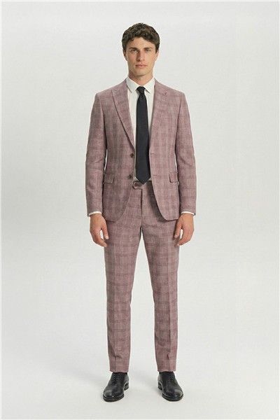 Giotelli Bordo Slim Fit Kareli Mono Yaka Takım Elbise