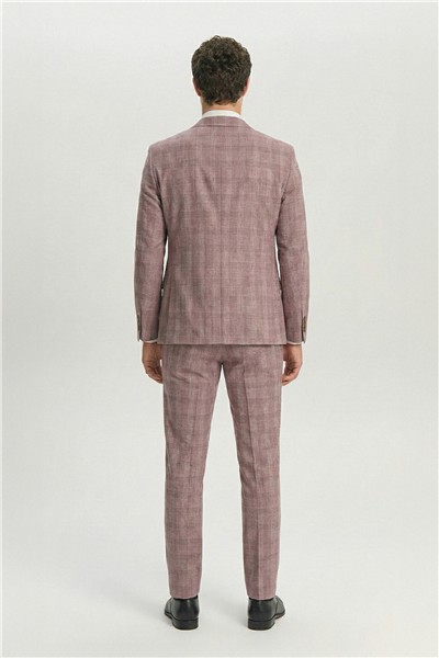 Giotelli Bordo Slim Fit Kareli Mono Yaka Takım Elbise