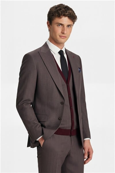 Giotelli Bordo Triko Yelekli 6 Drop Polyester Viskon Karışımlı Erkek Takım Elbise