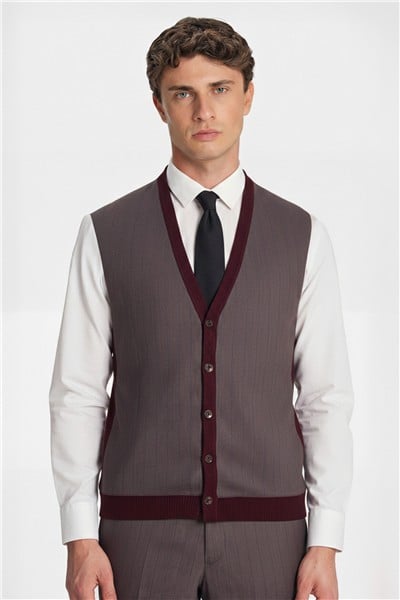 Giotelli Bordo Triko Yelekli 6 Drop Polyester Viskon Karışımlı Erkek Takım Elbise