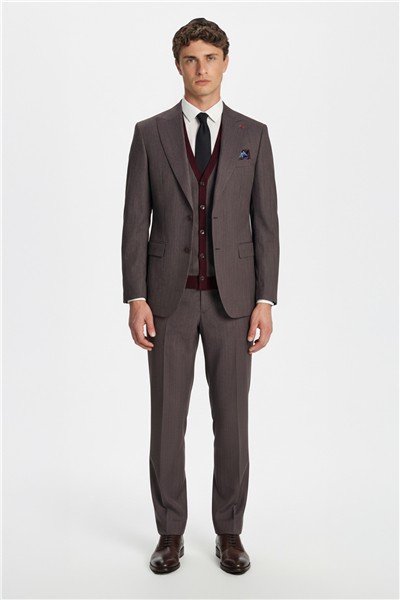 Giotelli Bordo Triko Yelekli 6 Drop Polyester Viskon Karışımlı Erkek Takım Elbise
