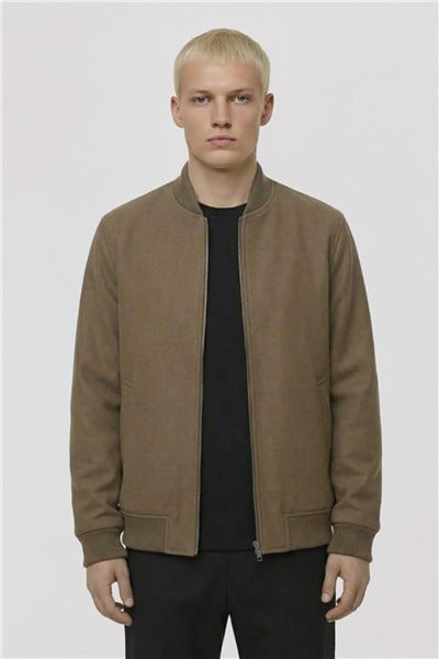 Giotelli Camel Regular Fit Yünlü Bomber Yaka Kaşe Erkek Mont