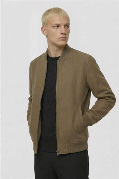 Giotelli Camel Regular Fit Yünlü Bomber Yaka Kaşe Erkek Mont