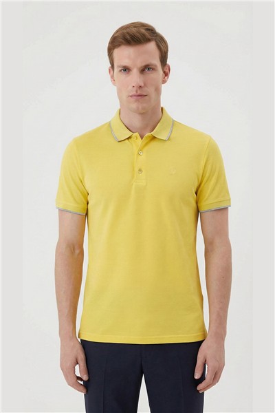 Giotelli Erkek Sarı Dar Kesim Slim Fit %100 Pamuk Örme Düğmeli Polo Yaka Tişört