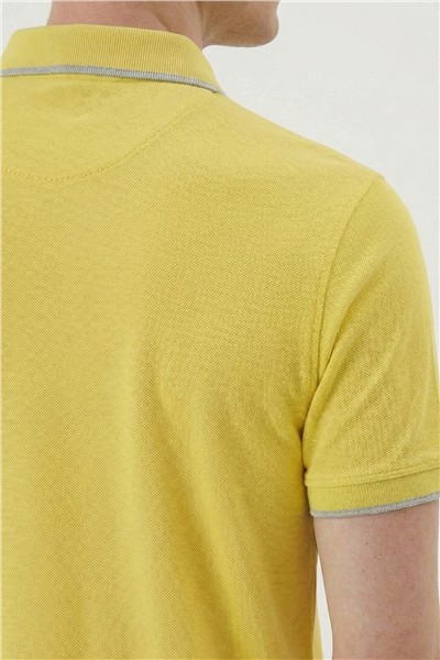 Giotelli Erkek Sarı Dar Kesim Slim Fit %100 Pamuk Örme Düğmeli Polo Yaka Tişört
