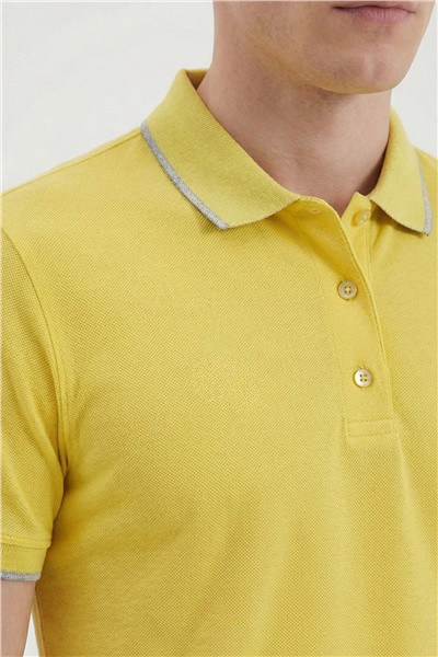 Giotelli Erkek Sarı Dar Kesim Slim Fit %100 Pamuk Örme Düğmeli Polo Yaka Tişört