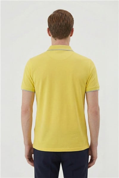 Giotelli Erkek Sarı Dar Kesim Slim Fit %100 Pamuk Örme Düğmeli Polo Yaka Tişört