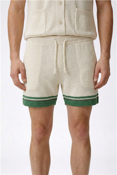 Giotelli Ekru-Yeşil Normal Kesim Regular Fit %100 Pamuk Triko Şortlu Takım