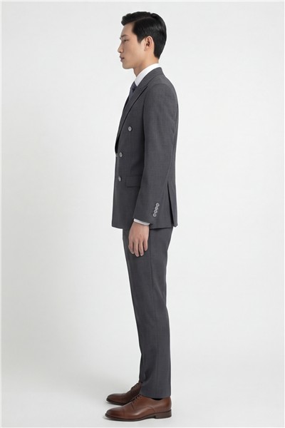 Giotelli Erkek Antrasit Rahat Kesim Comfort Fit Viskon Düz Kruvaze Yaka Fleto Kapaklı Cep Çift Yırtmaçlı Klasik Paça Tam Astarlı 6 Drop Takım Elbise