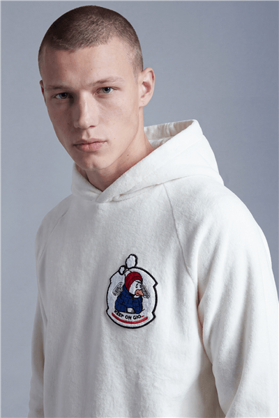 Giotelli Erkek Beyaz Normal Kesim Regular Fit Pamuklu Örme Kapüşonlu Sweatshirt