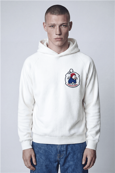 Giotelli Erkek Beyaz Normal Kesim Regular Fit Pamuklu Örme Kapüşonlu Sweatshirt