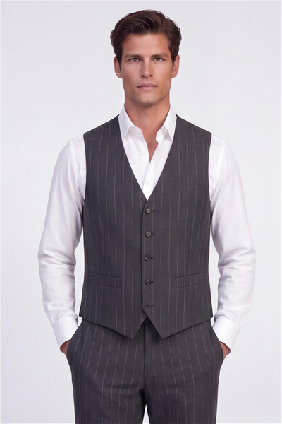 Giotelli Erkek Gri Dar Kesim Slim Fit Viskon Dokuma Mono Yaka 6 Drop Yelekli Takım Elbise