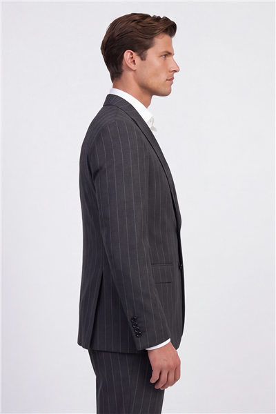 Giotelli Erkek Gri Dar Kesim Slim Fit Viskon Dokuma Mono Yaka 6 Drop Yelekli Takım Elbise