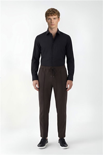 Giotelli Erkek Koyu Kahve Dar Kesim Slim Fit Yan Cep Bel Lastikli Jogger Pantolon