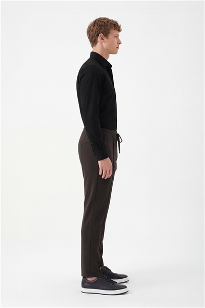 Giotelli Erkek Koyu Kahve Dar Kesim Slim Fit Yan Cep Bel Lastikli Jogger Pantolon