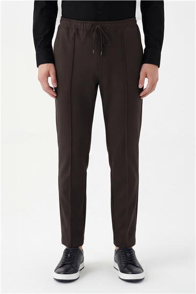 Giotelli Erkek Koyu Kahve Dar Kesim Slim Fit Yan Cep Bel Lastikli Jogger Pantolon