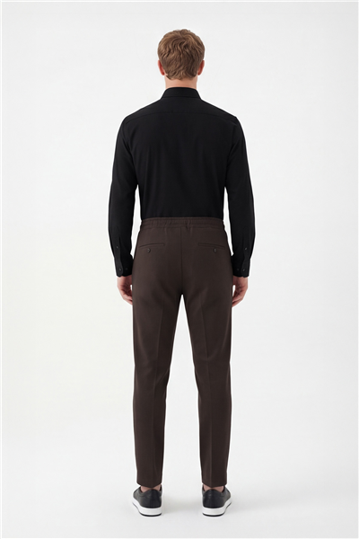 Giotelli Erkek Koyu Kahve Dar Kesim Slim Fit Yan Cep Bel Lastikli Jogger Pantolon