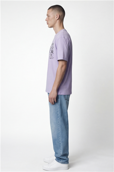 Giotelli Erkek Lila Geniş Kesim Oversize Fit %100 Pamuk Dokuma Bisiklet Yaka Tişört