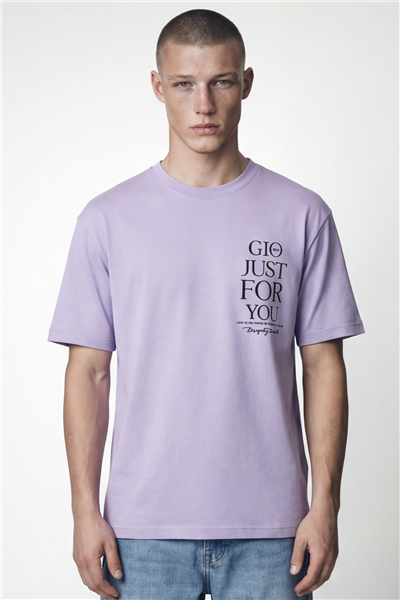 Giotelli Erkek Lila Geniş Kesim Oversize Fit %100 Pamuk Dokuma Bisiklet Yaka Tişört