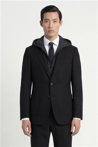 Giotelli Erkek Siyah Dar Kesim Slim Fit Yünlü Mono Yaka Torba Cep Çift Yırtmaçlı Yarım Astarlı 6 Drop Klasik Takım Elbise