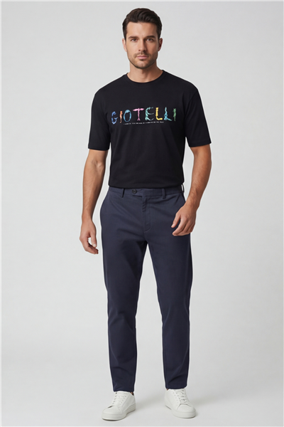 Giotelli Erkek Siyah Geniş Kesim Oversize Fit %100 Pamuk Baskılı Bisiklet Yaka Tişört