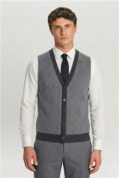 Giotelli Gri Triko Yelekli 6 Drop Polyester Viskon Karışımlı Erkek Takım Elbise