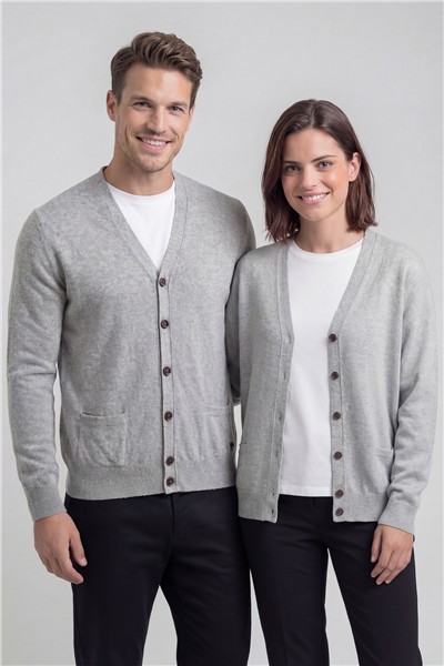 Giotelli Erkek Gri Normal Kesim Regular Fit Yünlü Düğmeli V Yaka Triko Hırka