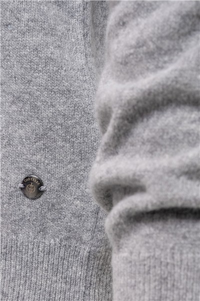 Giotelli Erkek Gri Normal Kesim Regular Fit Yünlü Düğmeli V Yaka Triko Hırka