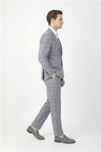 Giotelli Gri Slim Fit Mono Yaka Ekose Desenli Takım Elbise