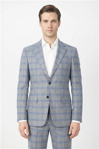 Giotelli Gri Slim Fit Mono Yaka Ekose Desenli Takım Elbise