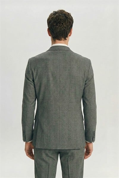 Giotelli Haki Slim Fit Ekose Desenli Mono Yaka Takım Elbise