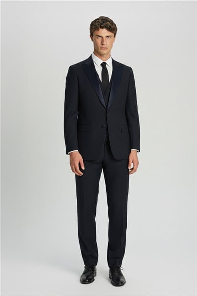 Giotelli Lacivert Slim Fit Sivri Yaka Yelekli 6 Drop Tam Astarlı Erkek Smokin Takım Elbise