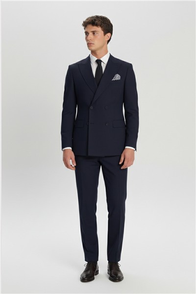 Giotelli Erkek Lacivert Dar Kesim Slim Fit Viskon Sivri Yaka Kruvaze 6 Drop Klasik Smokin & Damatlık