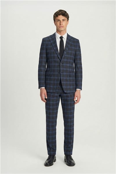 Giotelli Lacivert Slim Fit Mono Yaka Ekose Desenli Yelekli Takım Elbise